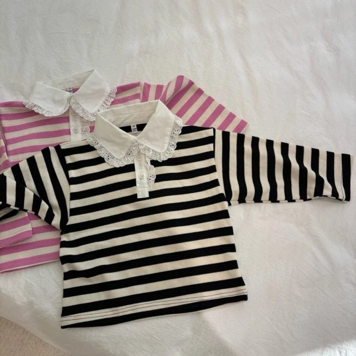 Bobo j - Korean Children Fashion - #fashionkids - Stripe Collar Tee - 11