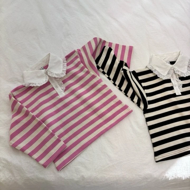 Bobo j - Korean Children Fashion - #kidsshorts - Stripe Collar Tee - 12