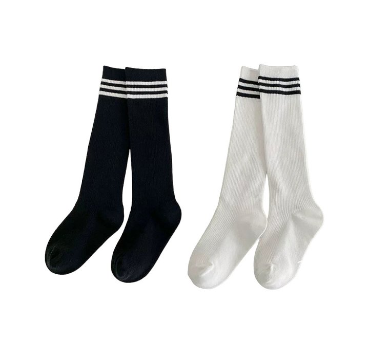 Dudie - Korean Children Fashion - #childofig - Over Stripe Knee Socks Set - 9