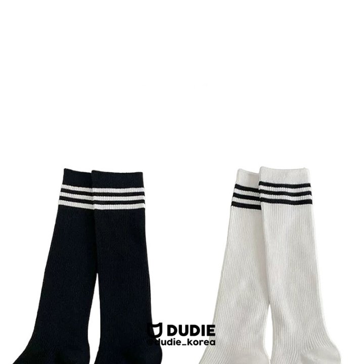 Dudie - Korean Children Fashion - #littlefashionista - Over Stripe Knee Socks Set - 2