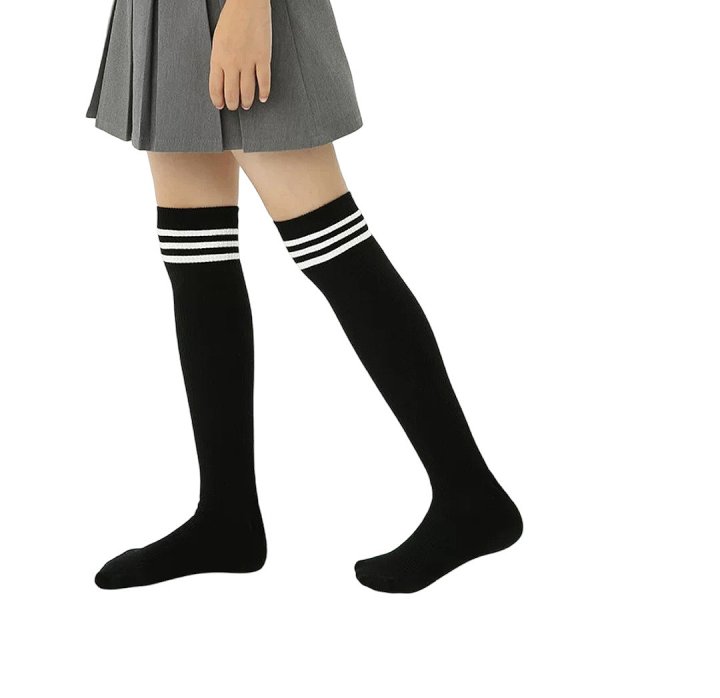 Dudie - Korean Children Fashion - #magicofchildhood - Over Stripe Knee Socks Set - 4