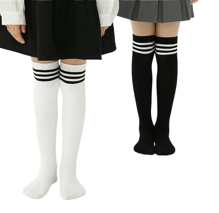 Dudie - Korean Children Fashion - #prettylittlegirls - Over Stripe Knee Socks Set - 5