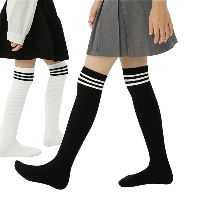 Dudie - Korean Children Fashion - #todddlerfashion - Over Stripe Knee Socks Set - 6