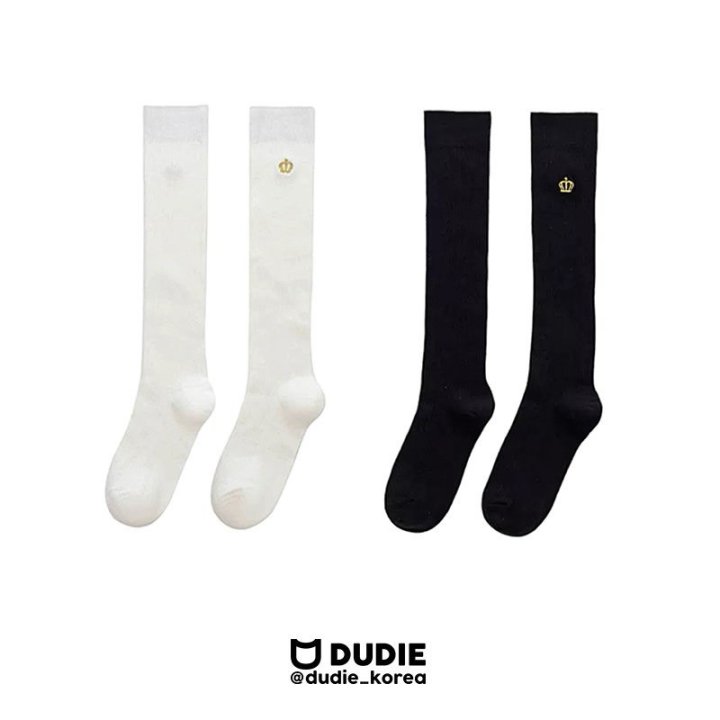 Dudie - Korean Children Fashion - #todddlerfashion - Crown Long Socks Set (set of 2)