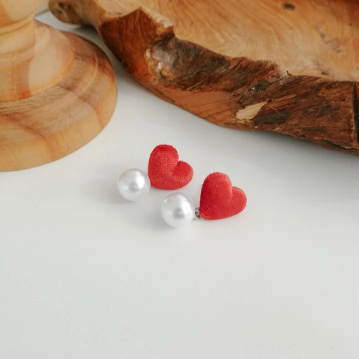 Eeiitt - Korean Women Fashion - #momslook - Velvet Heart Earrings - 5