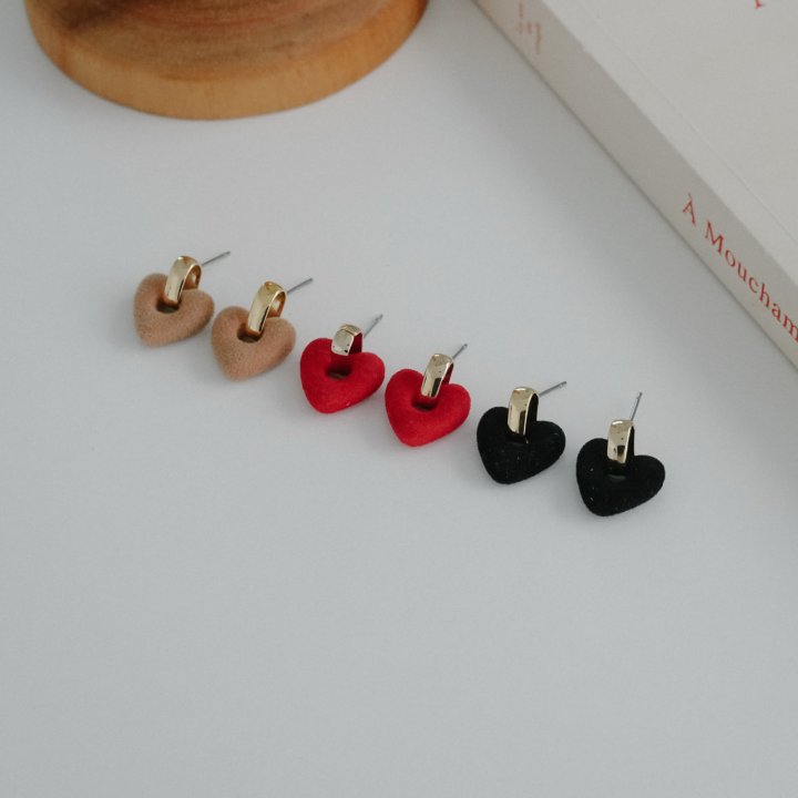 Eeiitt - Korean Women Fashion - #momslook - Girls Suede Heart Earrings - 11