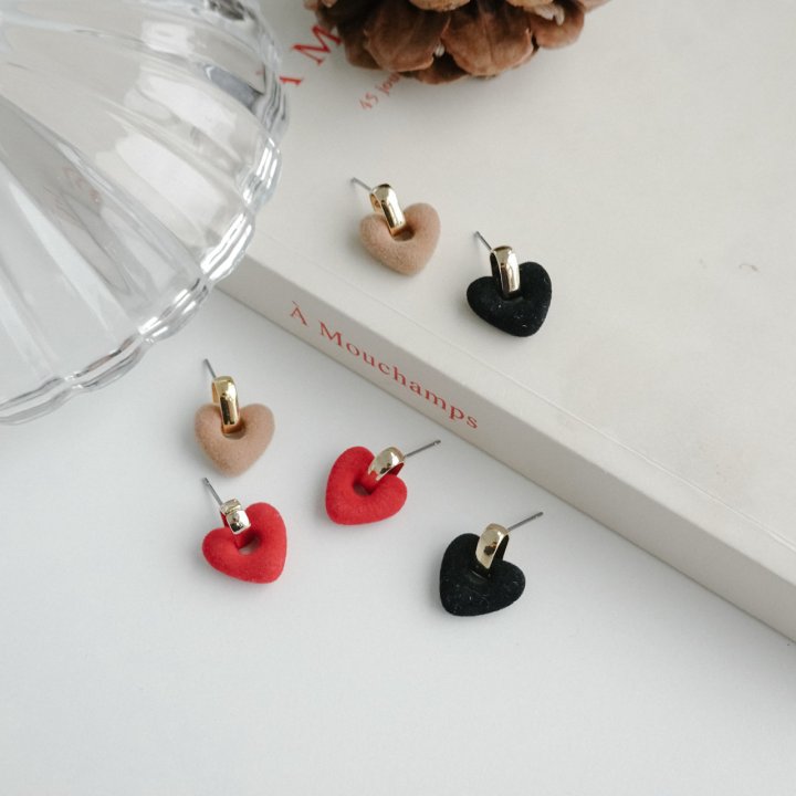 Eeiitt - Korean Women Fashion - #momslook - Girls Suede Heart Earrings - 9