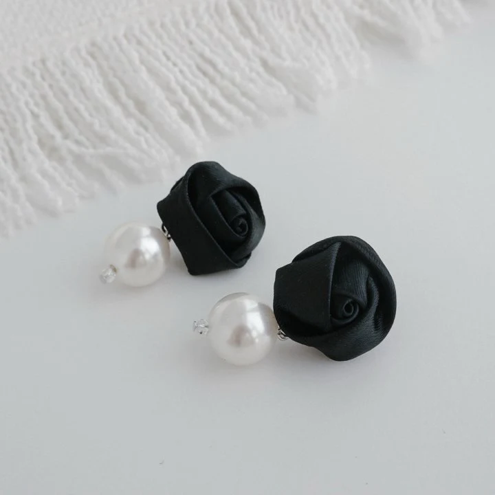 Eeiitt - Korean Women Fashion - #romanticstyle - Silky Rose Pearl Earrings - 4