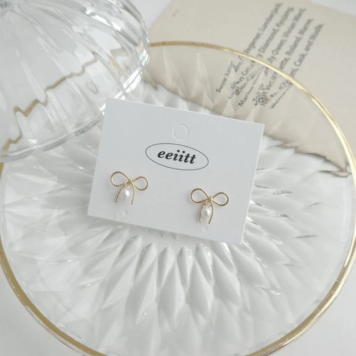 Eeiitt - Korean Women Fashion - #womensfashion - Velua Mini Pearl Ribbon Earrings - 6