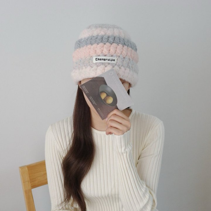 Eeiitt - Korean Women Fashion - #womensfashion - Lettering Knitted Stripe Beanie