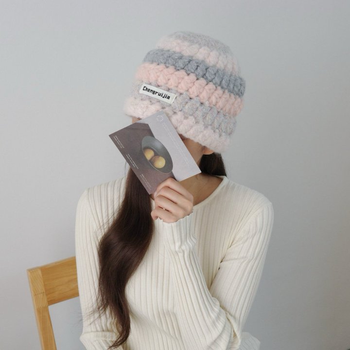 Eeiitt - Korean Women Fashion - #womensfashion - Lettering Knitted Stripe Beanie - 3