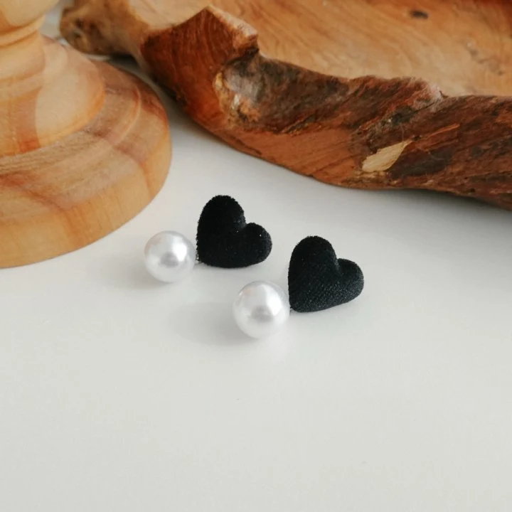 Eeiitt - Korean Women Fashion - #womensfashion - Velvet Heart Earrings - 6