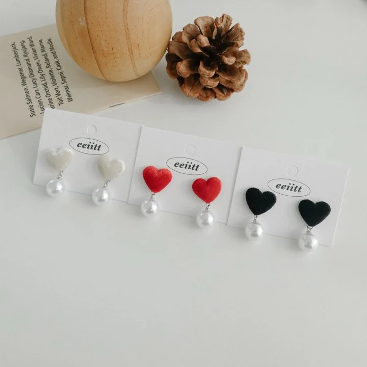 Eeiitt - Korean Women Fashion - #womensfashion - Velvet Heart Earrings - 8