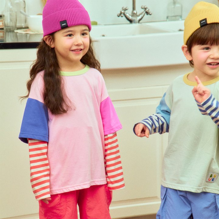 Firstblue - Korean Children Fashion - #Kfashion4kids - Double Sleeve Stripe Tee - 6