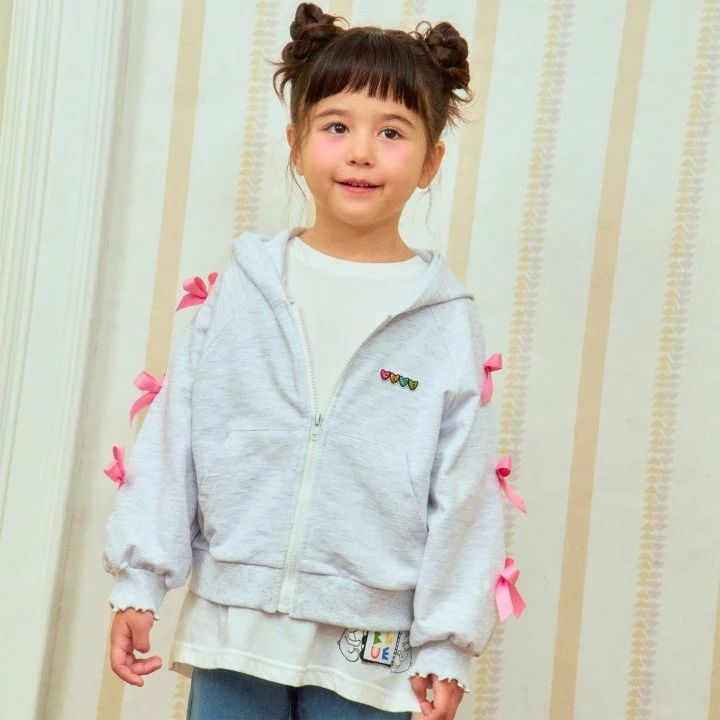 Firstblue - Korean Children Fashion - #fashionkids - Ribbon Hood Zip-up Jacket - 8