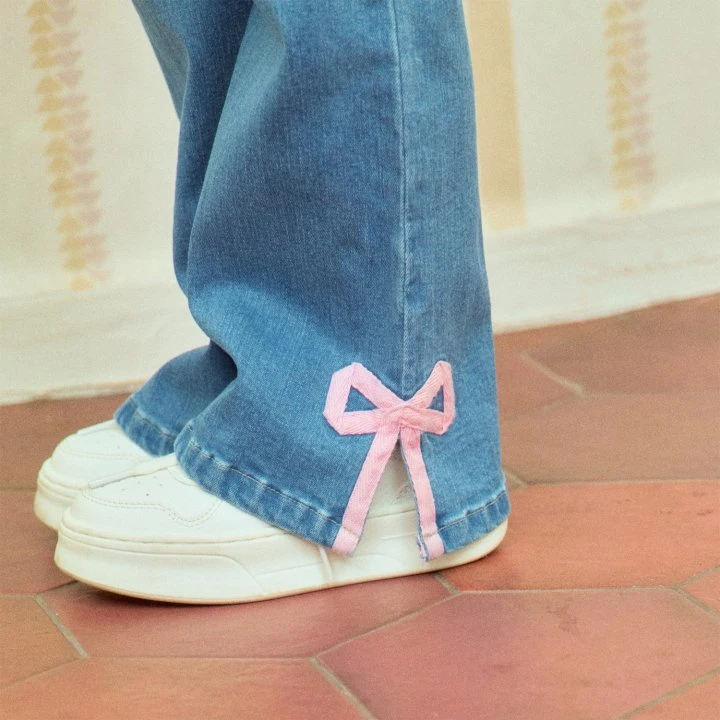 Firstblue - Korean Children Fashion - #Kfashion4kids - Ribbon Slit Jeans - 4