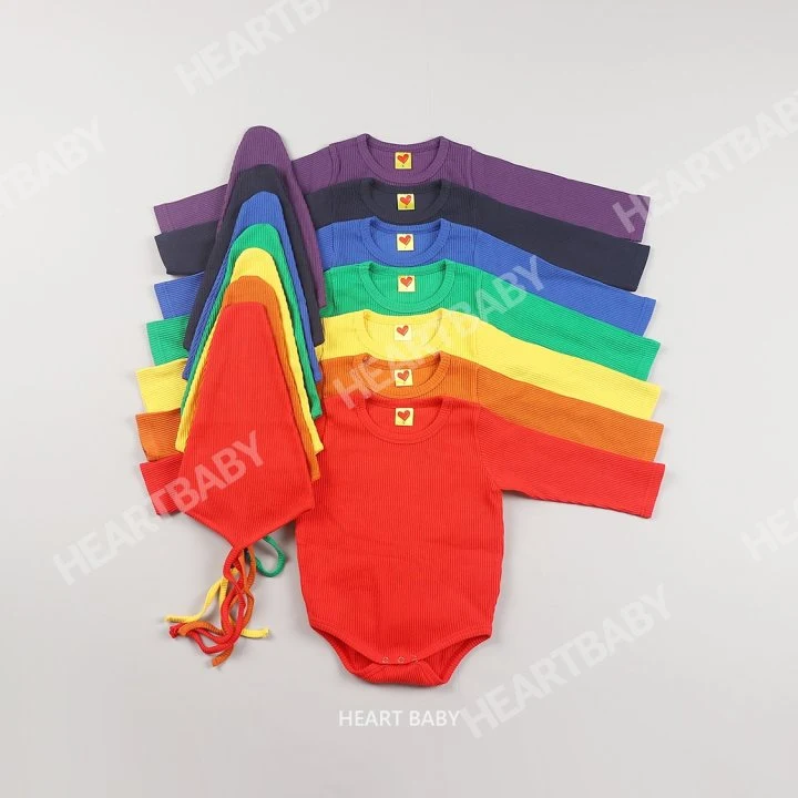 Heart Baby - Korean Baby Fashion - #babyfashion - Rainbow Ribbed Suit Hat Set - 2