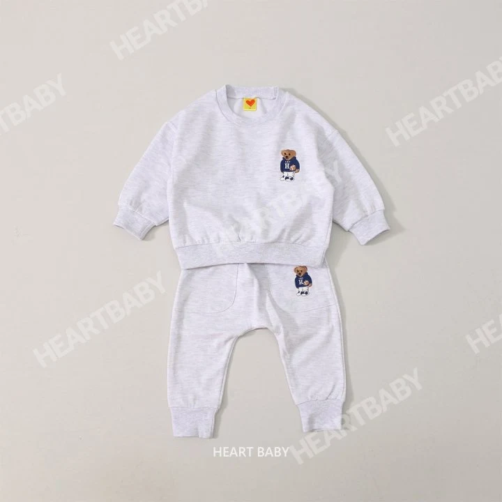 Heart Baby - Korean Children Fashion - #childofig - Bear Embroidery Top Bottom Set - 7