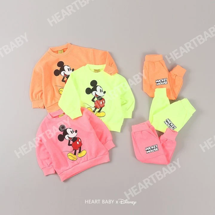 Heart Baby - Korean Children Fashion - #childrensboutique - Neon M Top Bottom Set - 3