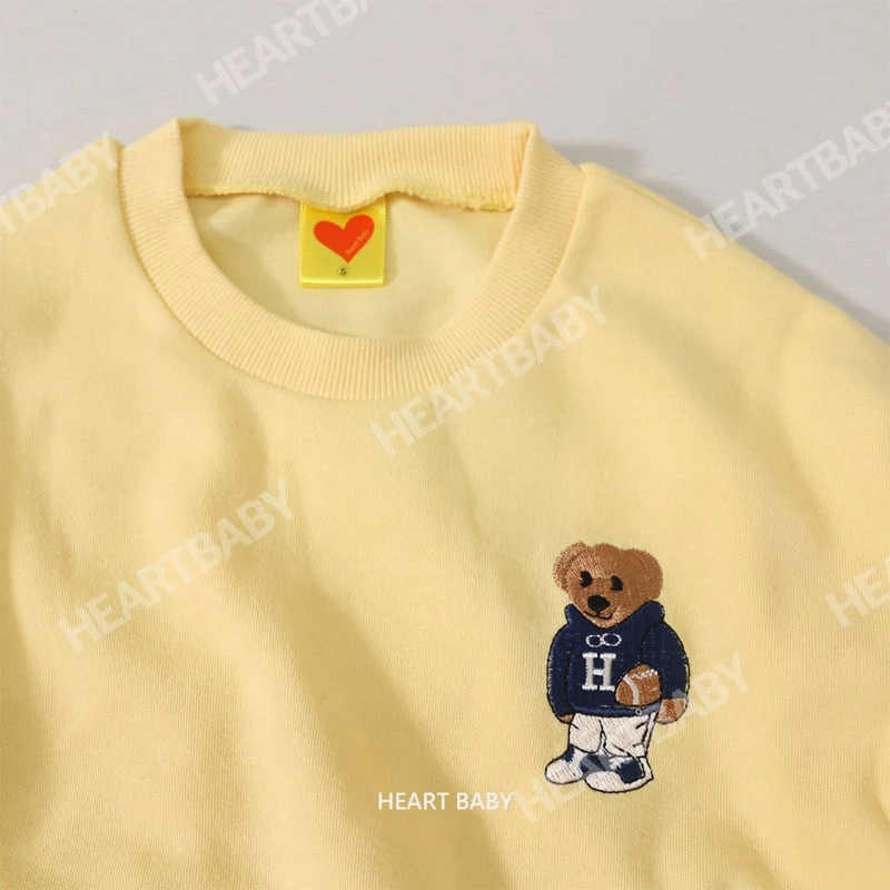 Heart Baby - Korean Children Fashion - #discoveringself - Bear Embroidery Top Bottom Set - 10