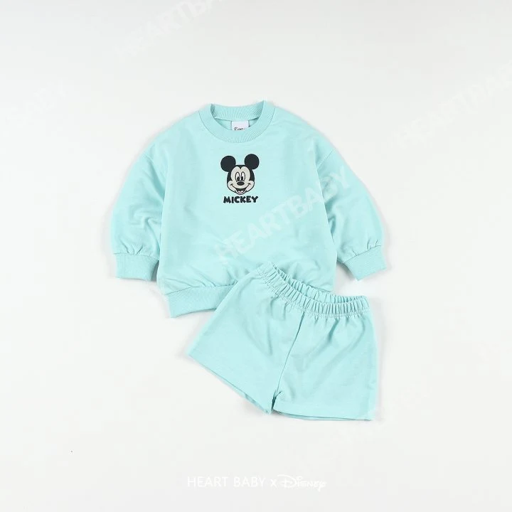 Heart Baby - Korean Children Fashion - #discoveringself - M Face Embroidered Shorts Top Bottom Set - 7