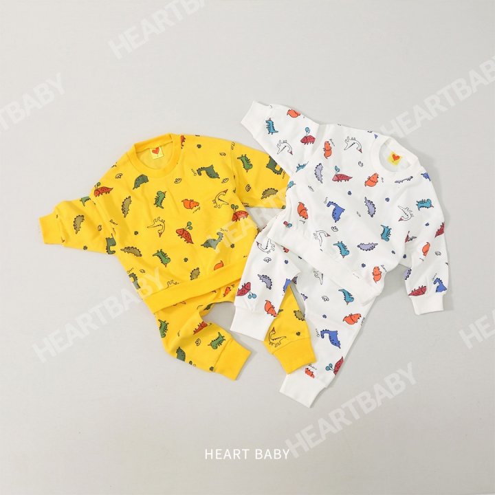 Heart Baby - Korean Children Fashion - #littlefashionista - Dino Top Bottom Set - 2