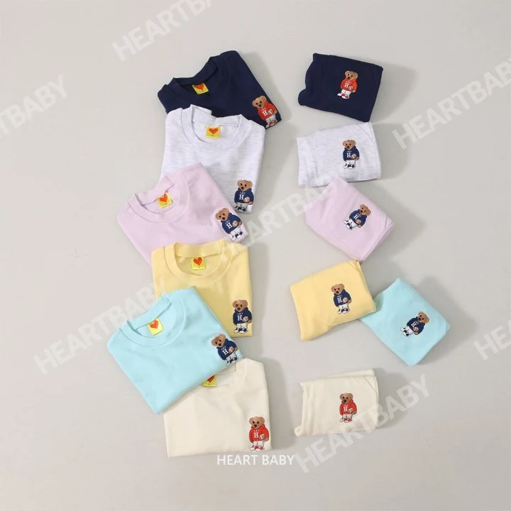 Heart Baby - Korean Children Fashion - #magicofchildhood - Bear Embroidery Top Bottom Set