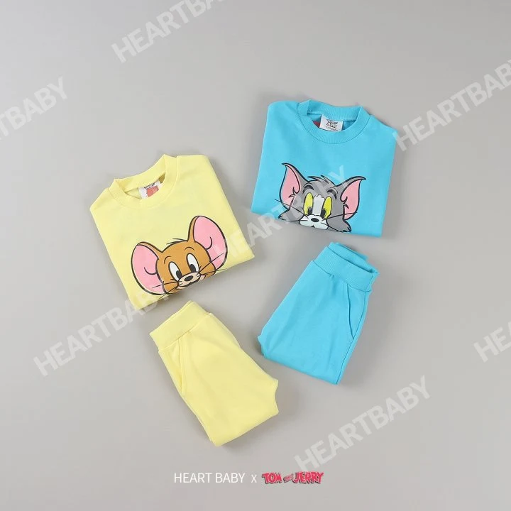 Heart Baby - Korean Children Fashion - #minifashionista - Tom Jerry Peekaboo Top Bottom Set - 3