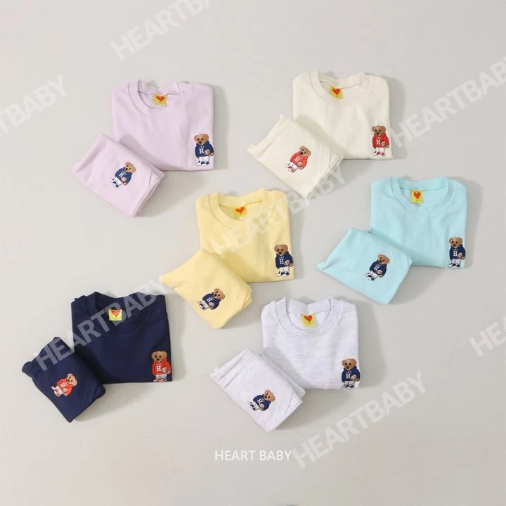 Heart Baby - Korean Children Fashion - #prettylittlegirls - Bear Embroidery Top Bottom Set - 3