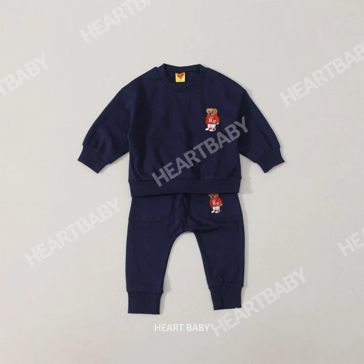 Heart Baby - Korean Children Fashion - #stylishchildhood - Bear Embroidery Top Bottom Set - 6