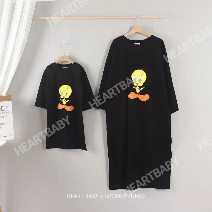 Heart Baby - Korean Women Fashion - #thelittlethings - Tweet Long Slit One-piece - 6