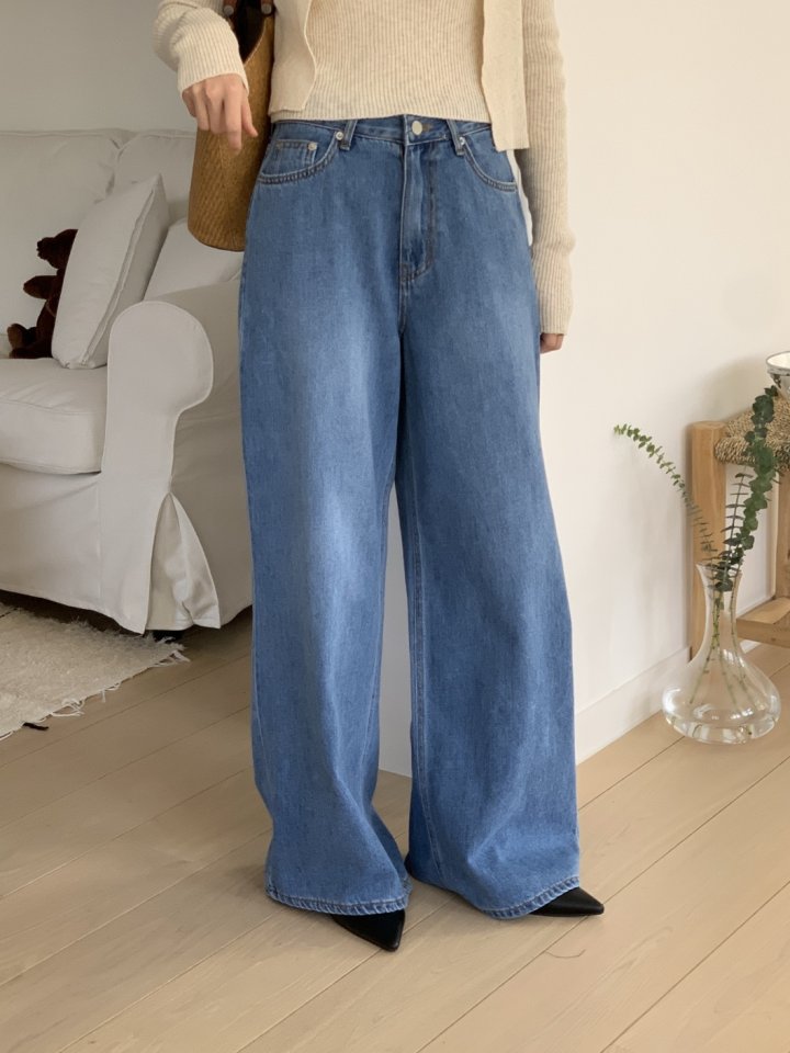 I'm here - Korean Women Fashion - #momslook - Soft Wide Denim Pants