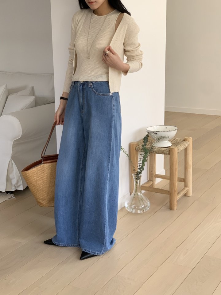 I'm here - Korean Women Fashion - #momslook - Soft Wide Denim Pants - 3