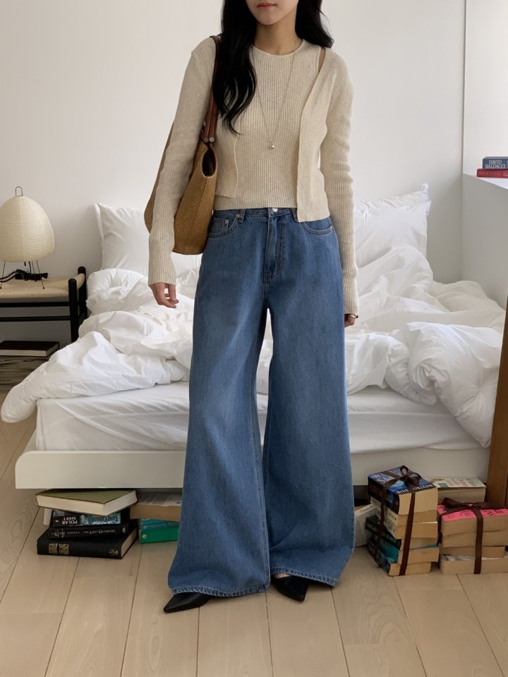 I'm here - Korean Women Fashion - #momslook - Soft Wide Denim Pants - 7