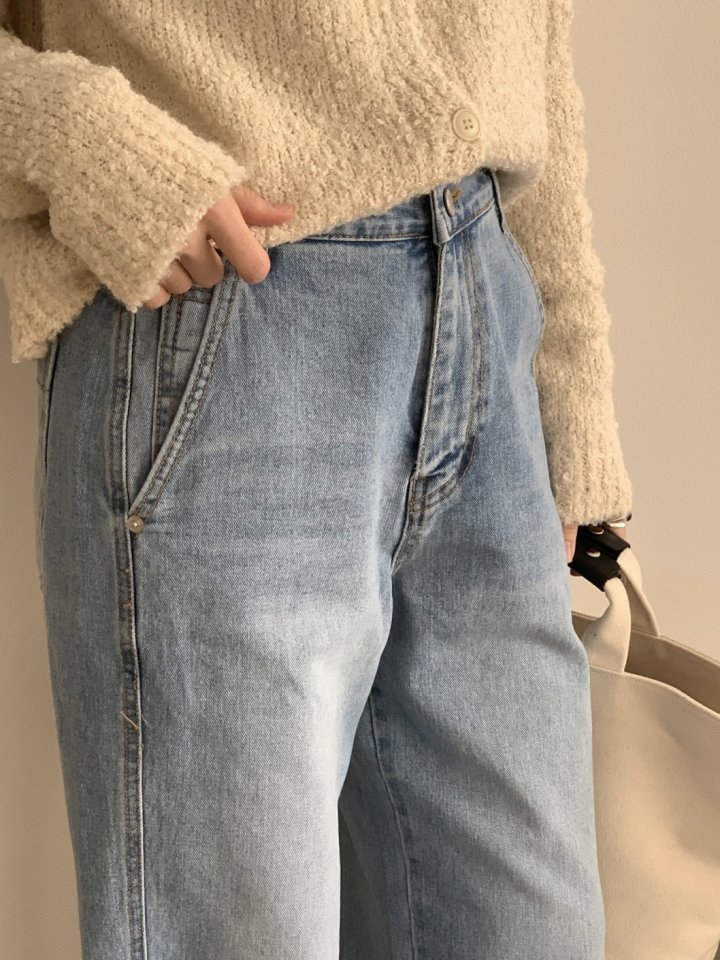 I'm here - Korean Women Fashion - #momslook - Diagonal Pocket Wide Denim Pants - 6