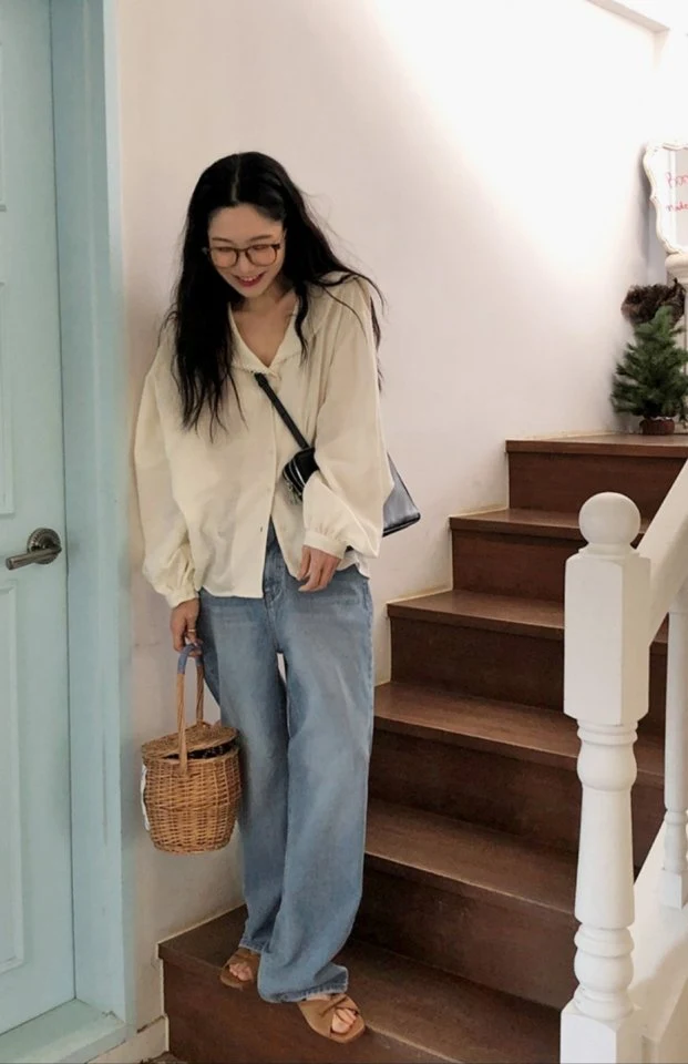 I'm here - Korean Women Fashion - #momslook - Bottom Vintage Wide Denim Pants