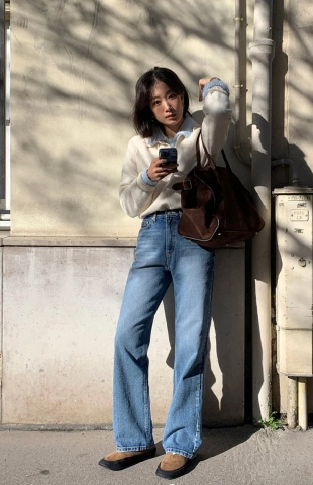 I'm here - Korean Women Fashion - #restrostyle - All Brush Straight Denim Pants - 2