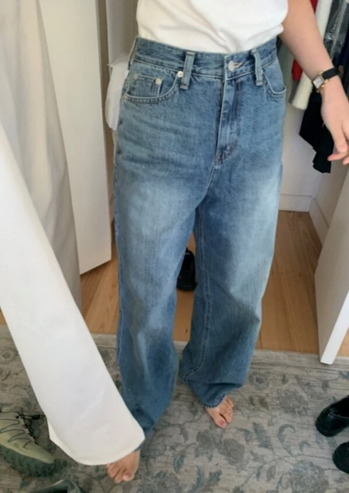 I'm here - Korean Women Fashion - #romanticstyle - Unique Straight Wide Denim Pants