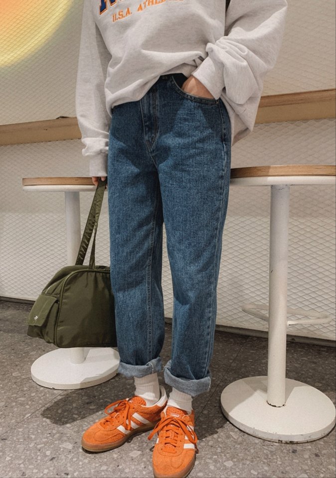 I'm here - Korean Women Fashion - #vintageinspired - Blue Crop Denim Pants