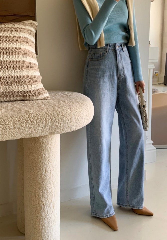 I'm here - Korean Women Fashion - #vintagekidsstyle - Bottom Vintage Wide Denim Pants - 6