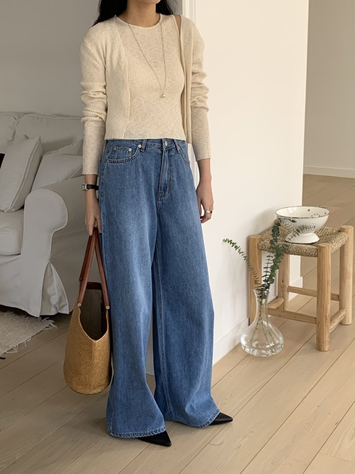 I'm here - Korean Women Fashion - #womensfashion - Soft Wide Denim Pants - 2