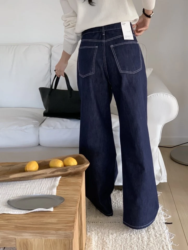 I'm here - Korean Women Fashion - #womensfashion - Non Fade Pintuck Wide Denim Pants - 5