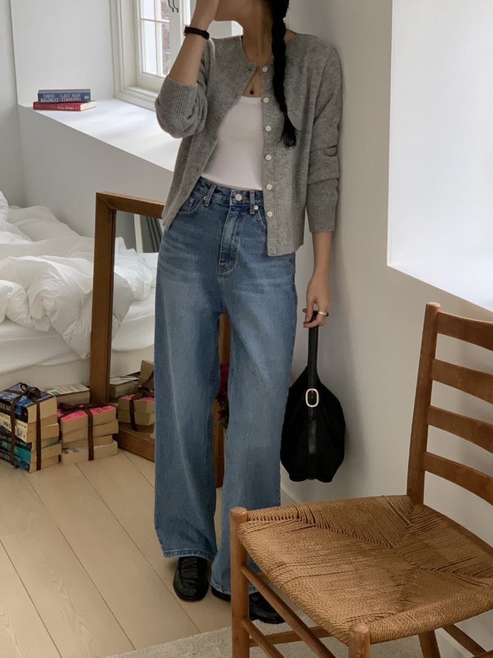 I'm here - Korean Women Fashion - #womensfashion - Cat Brush Half High Straight Denim Pants - 7