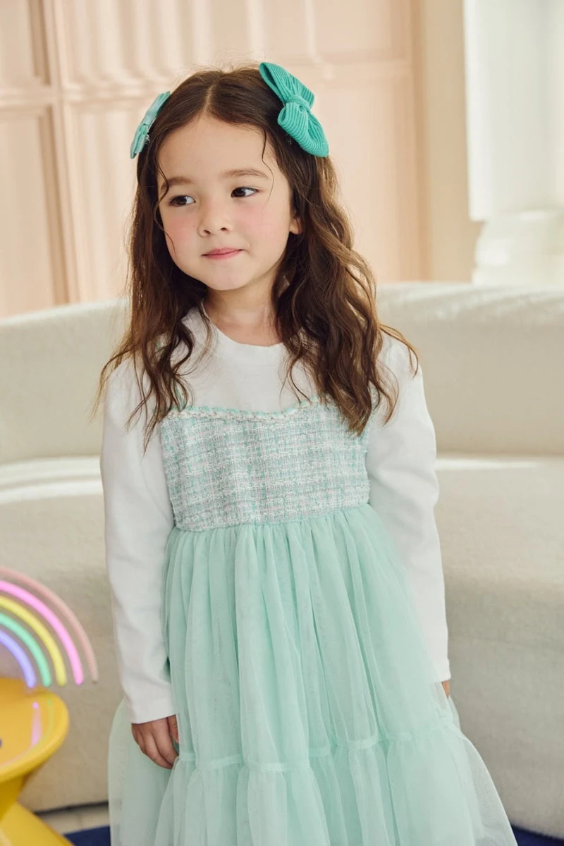 Jazz - Korean Children Fashion - #Kfashion4kids - Tweed Ribbon Mesh One-piece - 9