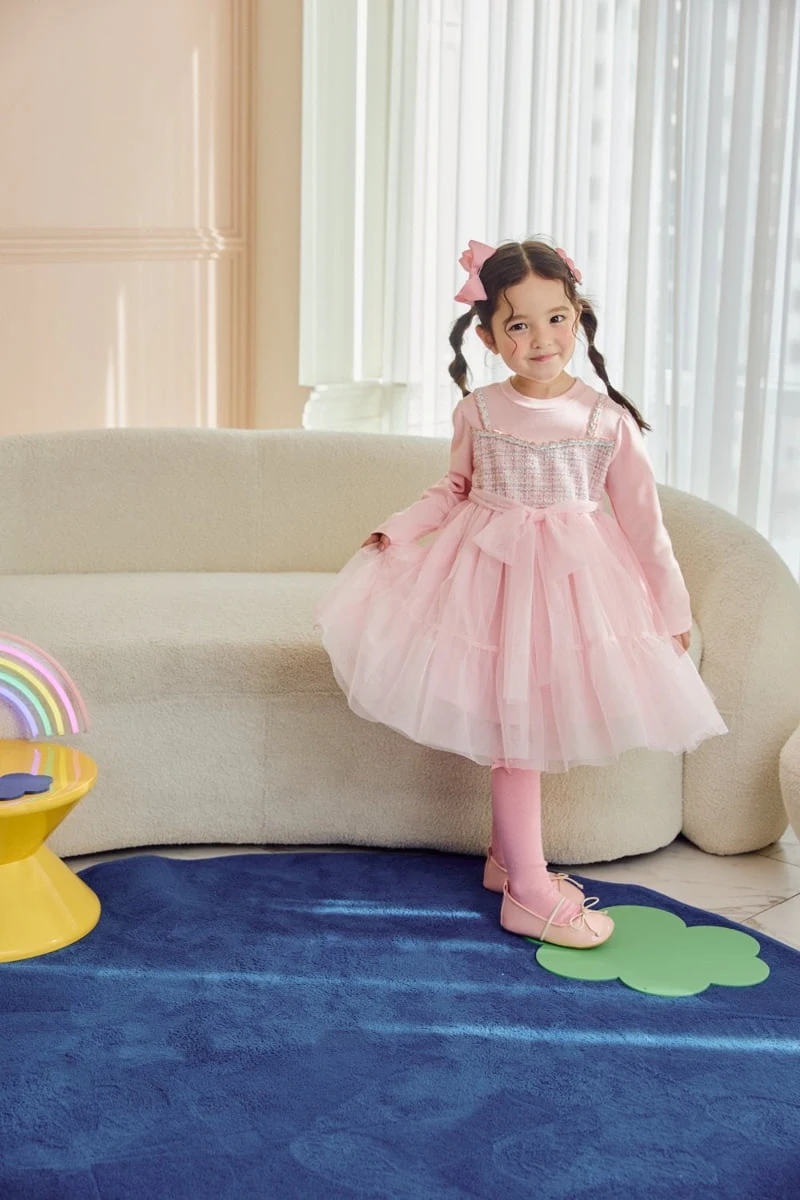 Jazz - Korean Children Fashion - #childofig - Tweed Ribbon Mesh One-piece