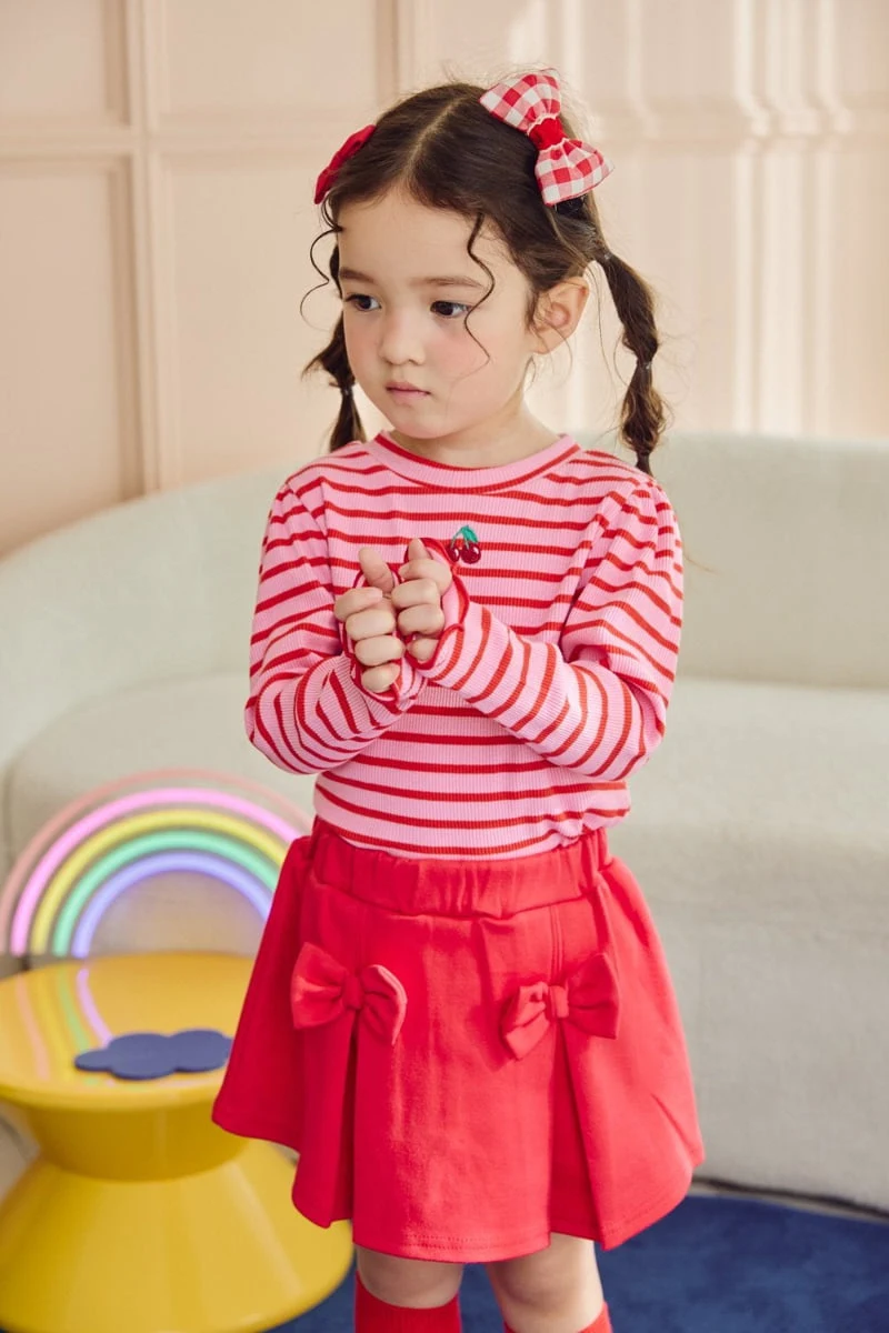 Jazz - Korean Children Fashion - #kidsshorts - Stripe Cherry Blouse - 5