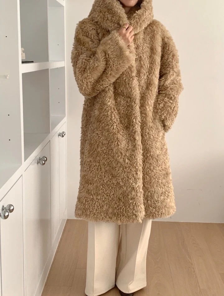 Merry J - Korean Women Fashion - #momslook - Shearling Hooded Coat - 10