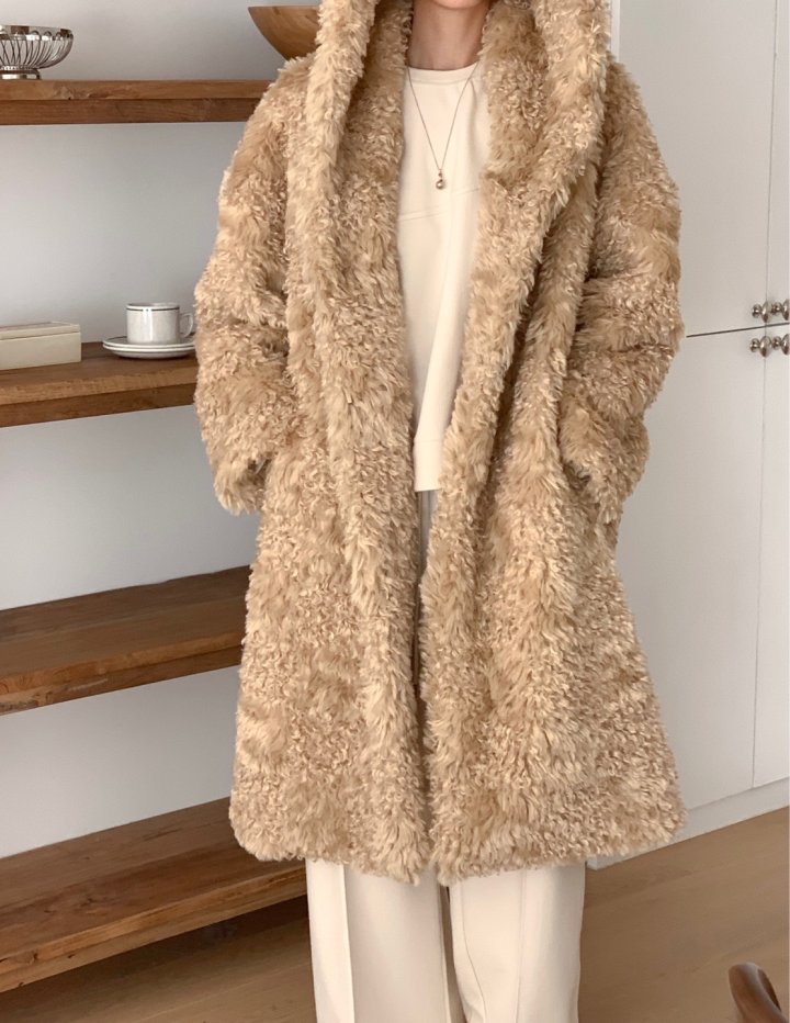 Merry J - Korean Women Fashion - #momslook - Shearling Hooded Coat - 2