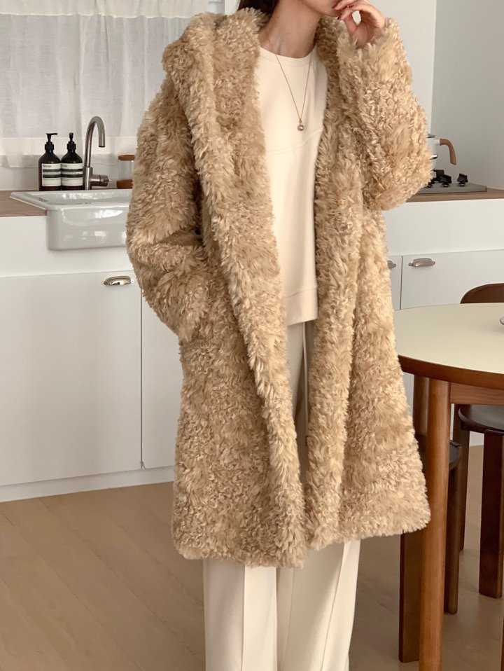 Merry J - Korean Women Fashion - #momslook - Shearling Hooded Coat - 6