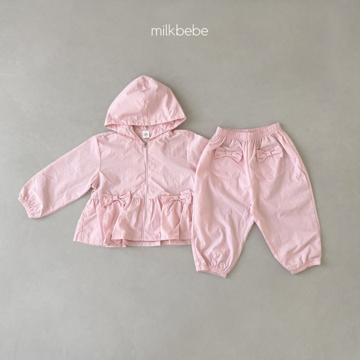 Milk Bebe - Korean Children Fashion - #discoveringself - Ribbon Windbreaker Top Bottom Set - 6